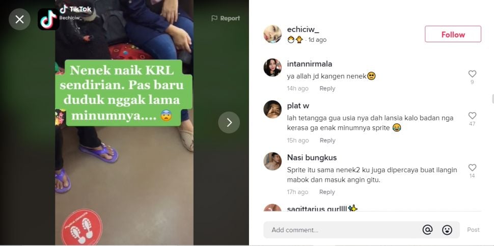 Nenek naik kereta minumannya bikin warganet ini syok (TikTok).