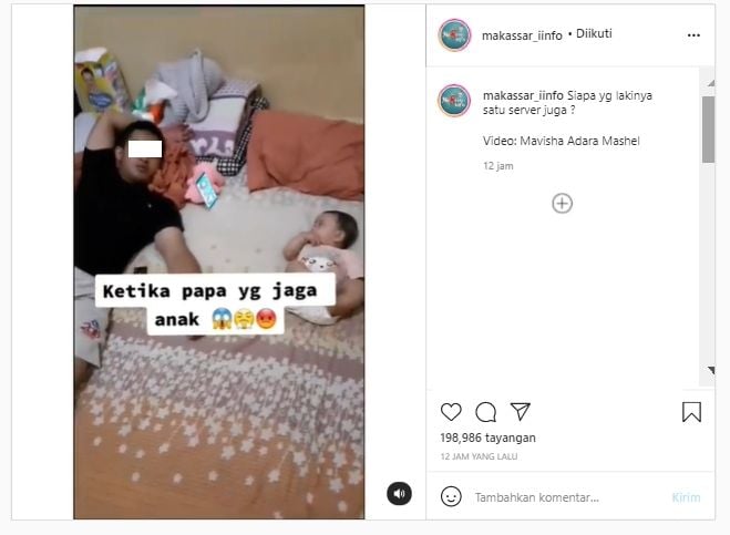 Disuruh jaga anak, suami malah ketiduran (Instagram/makassar_iinfo).