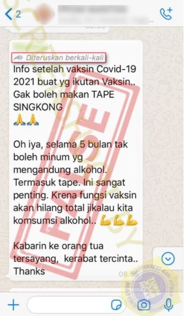 Cek fakta, tidak boleh minum alkohol usai divaksin Covid-19, benarkah? (Turnbackhoax.id).