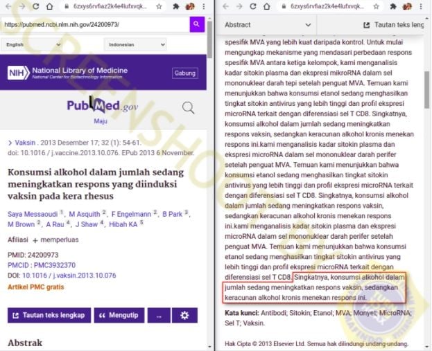 Cek fakta, tidak boleh minum alkohol usai divaksin Covid-19, benarkah? (Turnbackhoax.id).