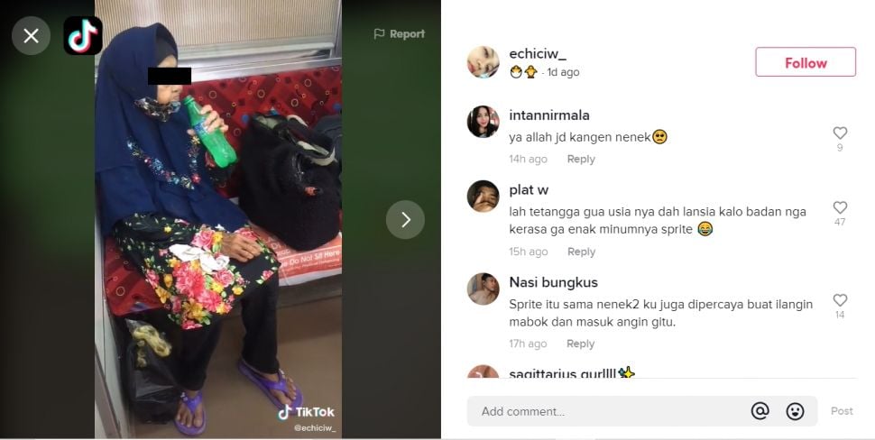 Nenek naik kereta minumannya bikin warganet ini syok (TikTok).