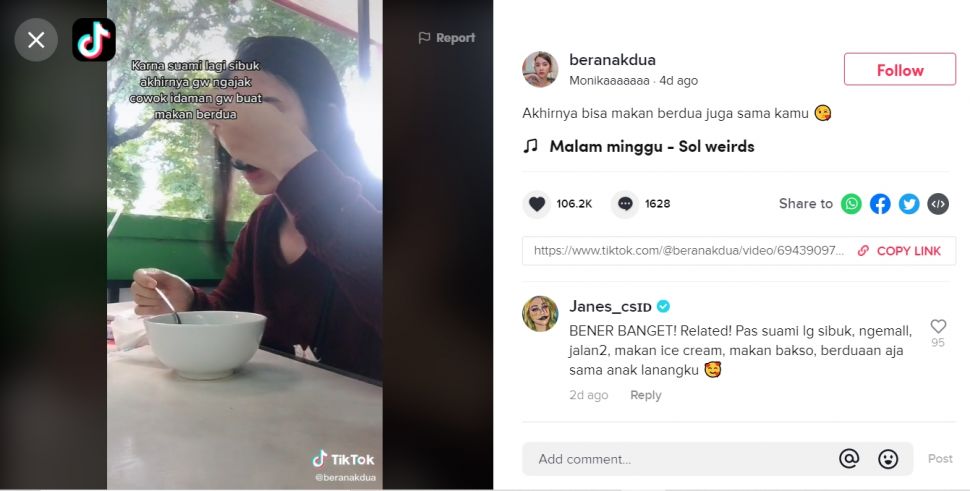 Viral istri ngaku pergi bareng cowok idaman saat suami kerja (TikTok).