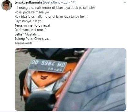 Cuitan Tengku Zul terkait foto bomber Makassar, Selasa (30/3/2021). [Twitter@ustadtengkuzul]