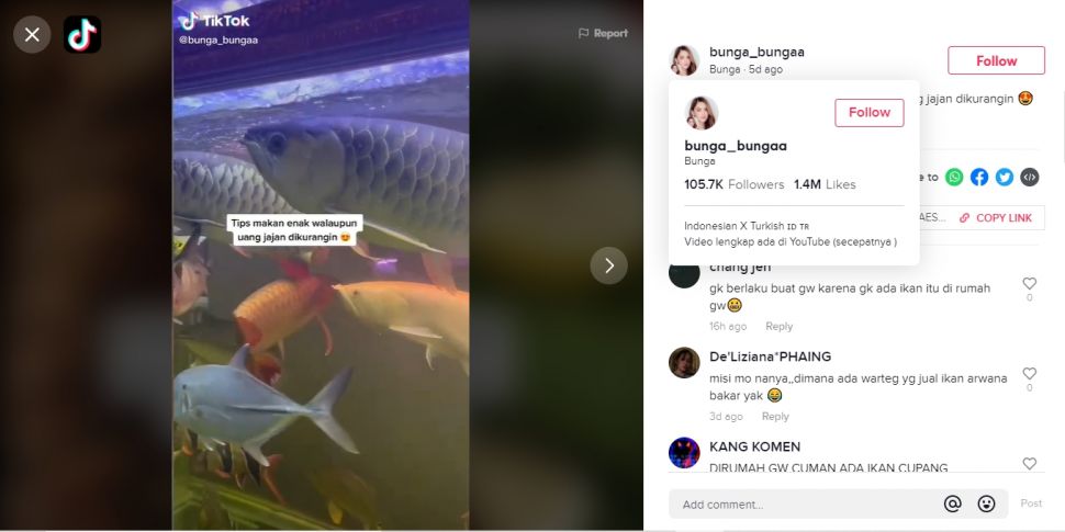 Viral wanita masak ikan arwana, publik nangis kepikiran uang (TikTok).