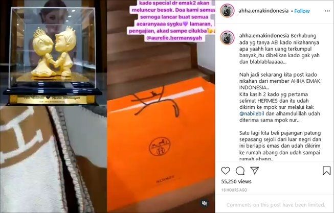 Aurel Hermansyah dapat hadiah mewah dari fans jelang nikah. (Instagram/@ahha.emakindonesia)
