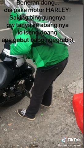 Driver ojol pakai moge Harley Davidson. (Tiktok/@salmonshasimi)