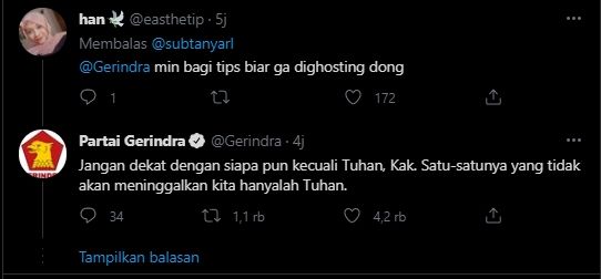 Balasan akun Gerindra. (Twitter/subtanyarl)