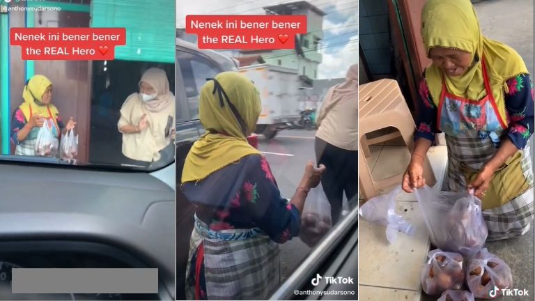 Viral kegigihan ibu penjual salak, ketiban rezeki nomplok (TikTok).