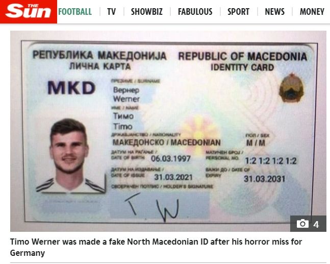 Timo Werner diberi kewarganegaraan Makedonia Utara.