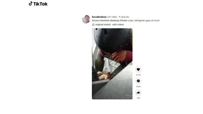 Bikin Salut Publik, Viral Aksi Pekerja Santap Makanan di Atas Sutet. (TikTok)