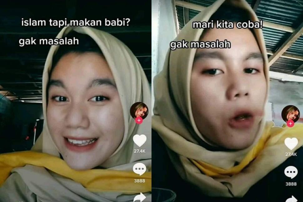 Wanita ngaku nggak masalah makan daging babi. (Twitter/@kegblgnunfaedh)