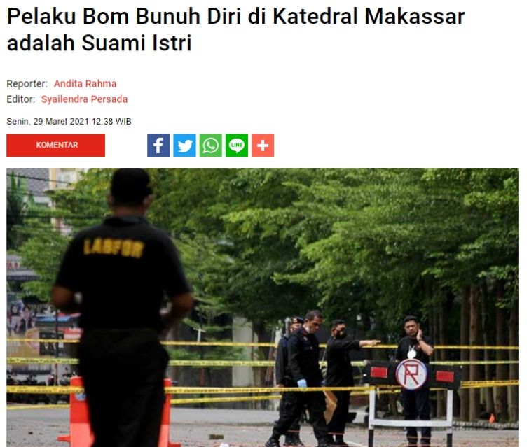 Cek fakta pelaku bom bunuh diri Gereja Katedral Makassar eks polisi beragama Kristen? (Turnbackhoax.id).