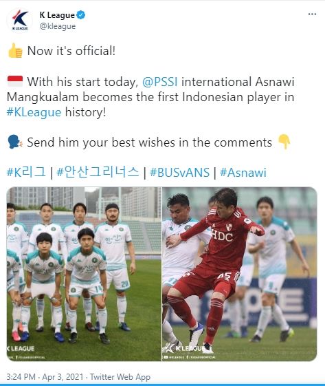Asnawi Mangkualam resmi jadi pemain Indonesia pertama di K-League. (Twitter/@kleague)