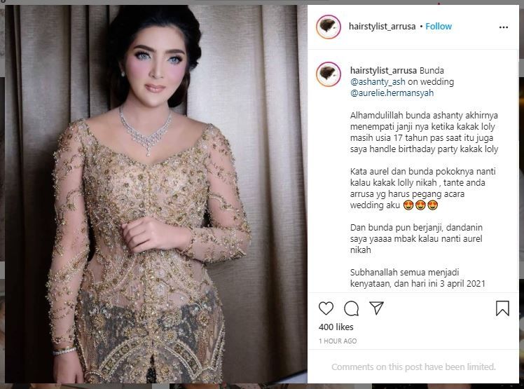 Gaya Ashanty saat Pernikahan Aurel Hermansyah dan Atta Halilintar (instagram.com/hairstylist_arrusa)