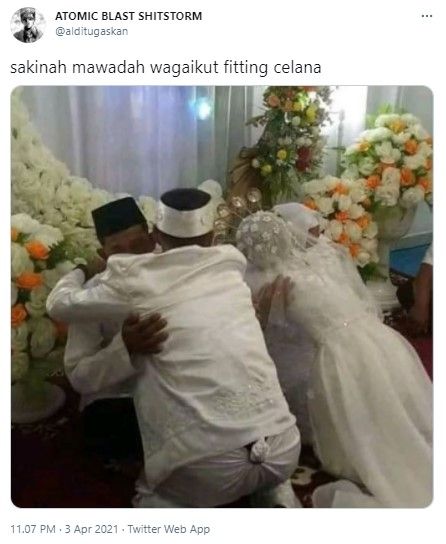 Publik salfok lihat buntut di celana pengantin (Twitter/alditugaskan)