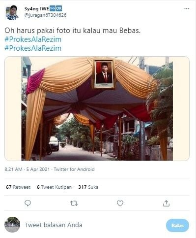 Viral ide pasang foto Jokowi agar hajatan tidak dibubarkan Satgas COVID-19 karena dituduh melanggar protokol kesehatan.