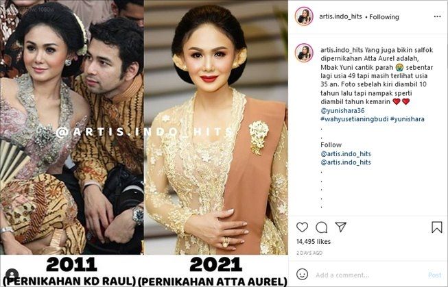 Kecantikan Yuni Shara tak luntur meski 10 tahun berlalu. (Instagram/@artis.indo_hits)