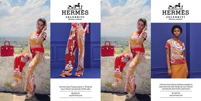 Detail outfit Nikita Mirzani yang dikira batik biasa. (Instagram/@hermes_selebritii)