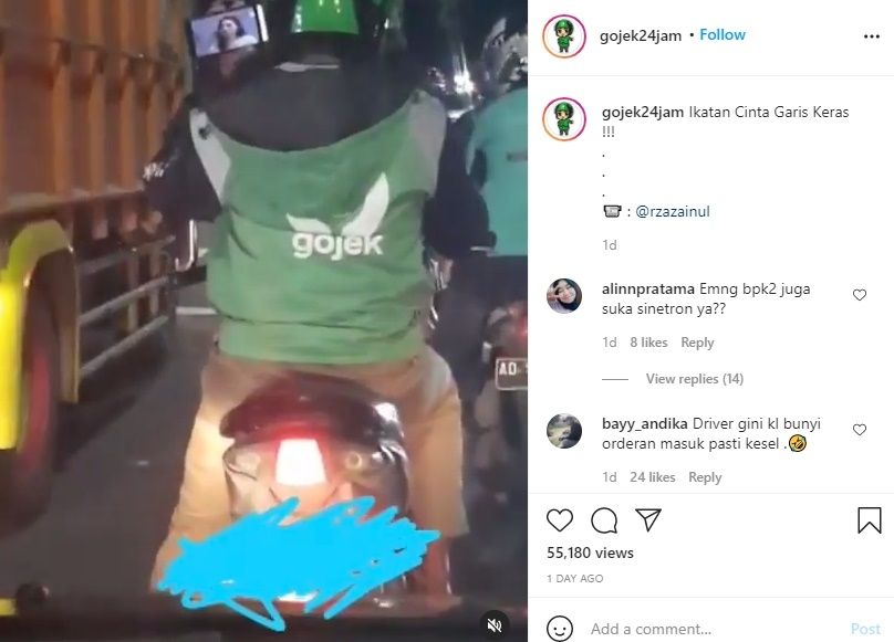 Viral Driver Ojol Nonton Ikatan Cinta Sambil Motoran. (Instagram/@gojek24jam)