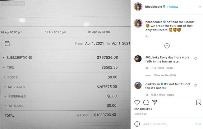 Viral wanita dapat Rp14 miliar dalam 6 jam. (Instagram/@bhadbhabie)