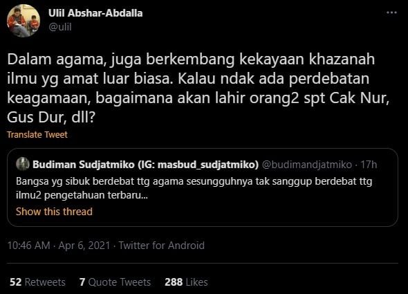 Ciutan Ulil Abshar. (Twitter/@ulil)