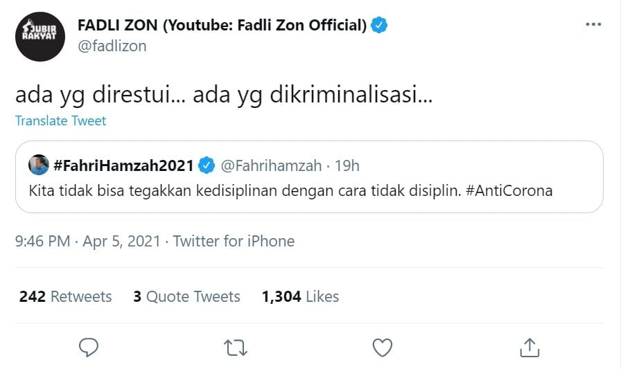 Fadli Zon Tanggapi Sindiran Fahri Hamzah ke Jokowi (twitter/fadlizon)