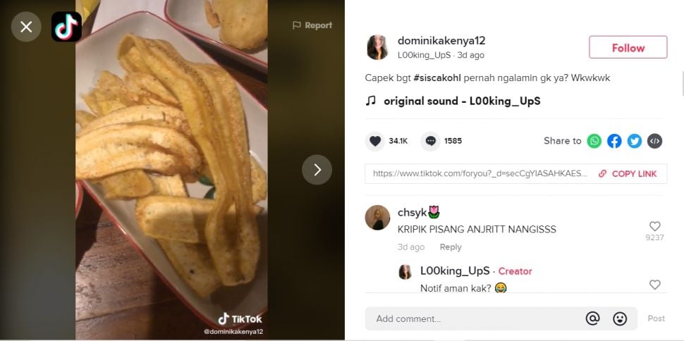 Kelewat ngidam pisang krispi, pembeli syok yang datang pisang creepy (TikTok).