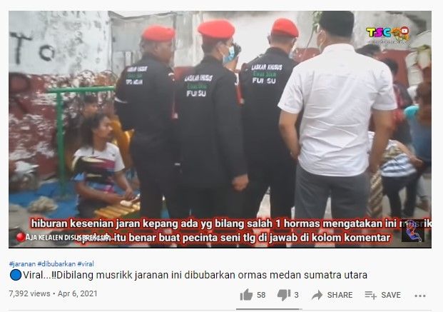 Jaran kepang di Medan dibubarkan ormas (youtube/tsc)