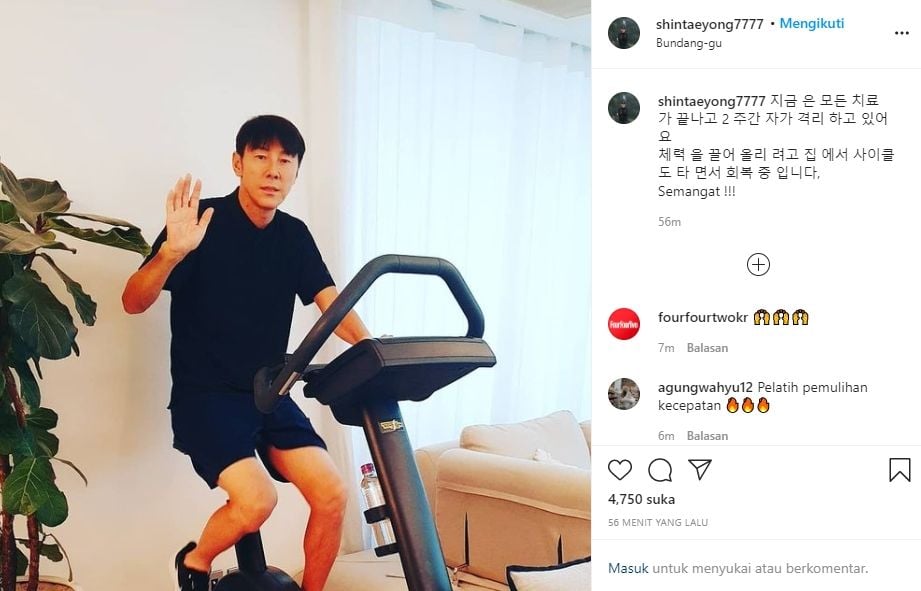 Shin Tae-yong berolahraga untuk pulihkan stamina. (Instagram/shintaeyong7777)