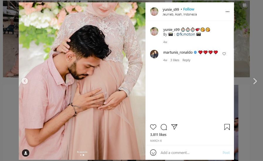 Martunis Ronaldo umumkan kehamilan istri [Instagram/@yunie_s99