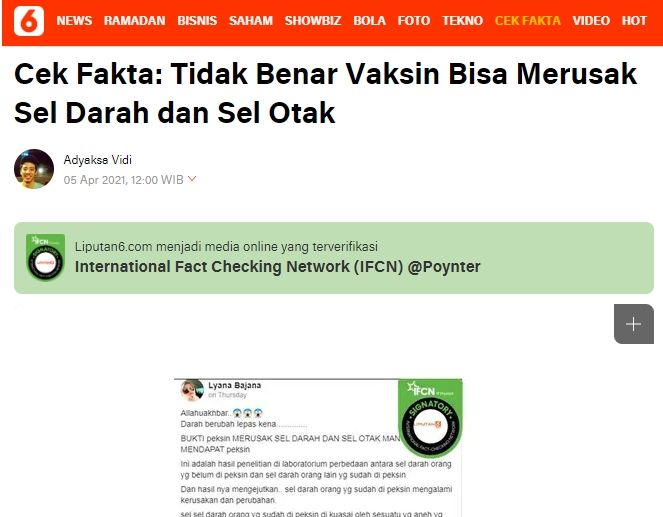 Fakta vaksin Covid-19 bisa merusak sel otak dan sel darah (turnbackhoax.id)