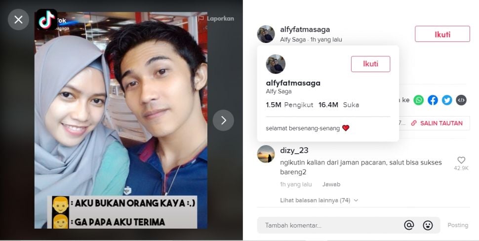 Merangkak dari bawah, perjuangan selebram Alfy Saga bikin salut (TikTok).