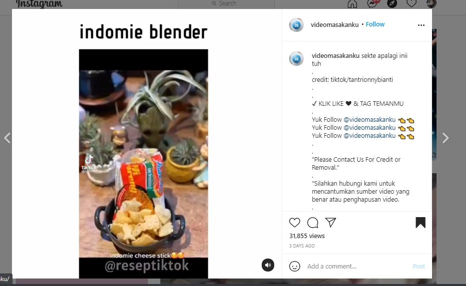 Bikin Mi Instan Diblender, Aksi Warganet Ini Bikin Publik Tercengang. (Instagram /videomasakanku)