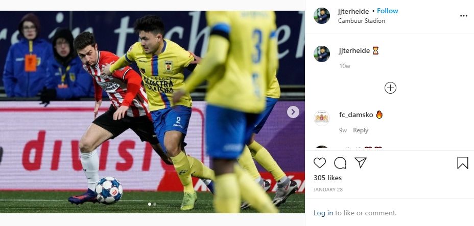 Pemain keturunan Indoensia-Korea Selatan, Jasper ter Heide saat tampil membela klubnya, SC Cambuur. (Instagram/jjterheide)
