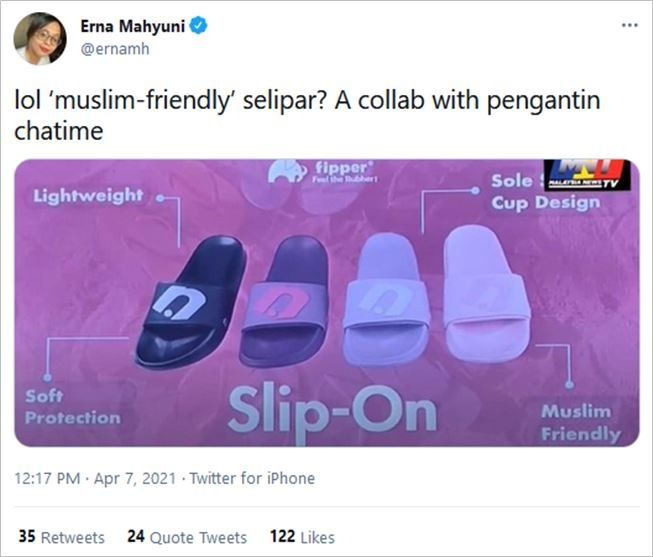 Viral sandal 'muslim friendly'. (Twitter/@ernamh)