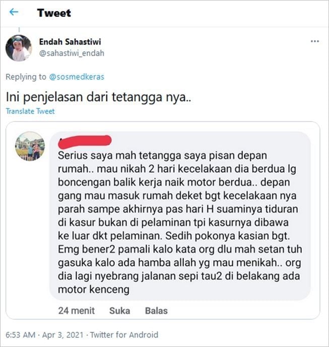 Jawaban warganet di kolom replay akun @sosmedkeras soal viral pria pakai celana kolor saat menikah. (Twitter/@sahastiwi_endah)