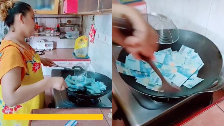 Viral wanita berlagak masak segepok uang (TikTok).