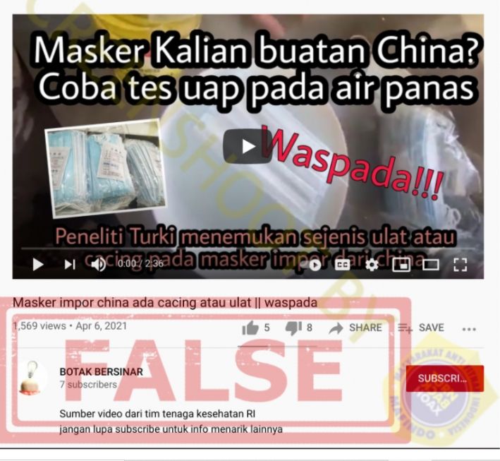 Cek fakta benarkah ada cacing atau ulat pada masker buatan China (Turnbackhoax.id).