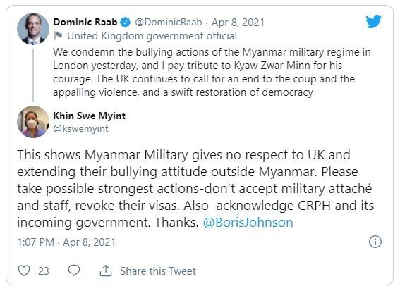 Duta Besar Myanmar diusir dari gedung kedutaan di London. (Twitter/@DominicRaab)