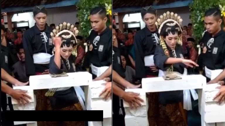 Viral pengantin wanita kuat pecahkan balok pakai siku (TikTok).