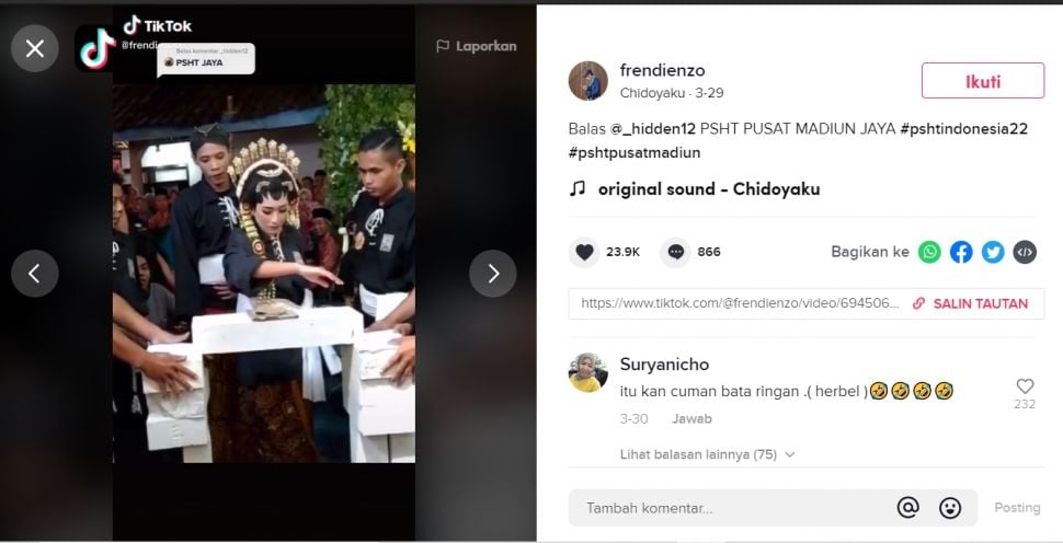 Viral pengantin wanita kuat pecahkan balok pakai siku (TikTok).