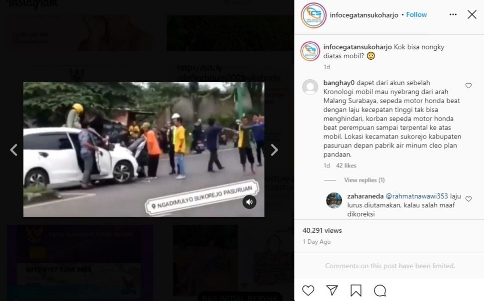 Viral kecelakaan motor dan mobil (IG/infocegatansukoharjo)