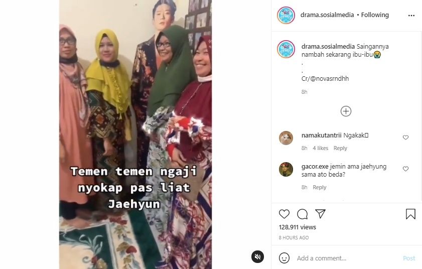 Viral Emak-Emak Pengajian Menggila Ketemu Jaehyun NCT. (Instagram/@drama.sosial media)