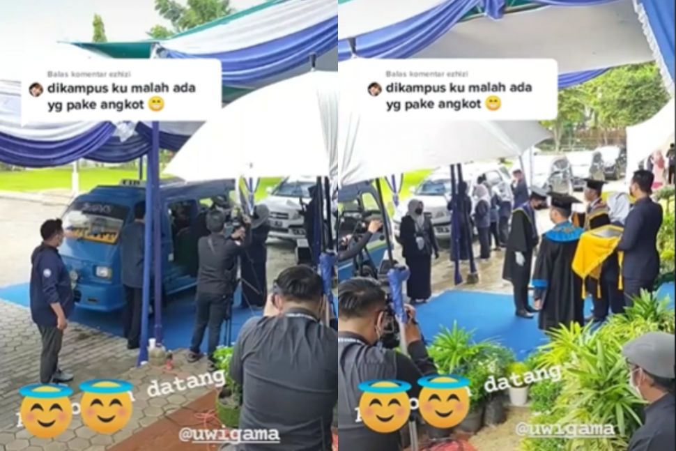 Wisudawan naik angkot. (Tiktok/@perra041)