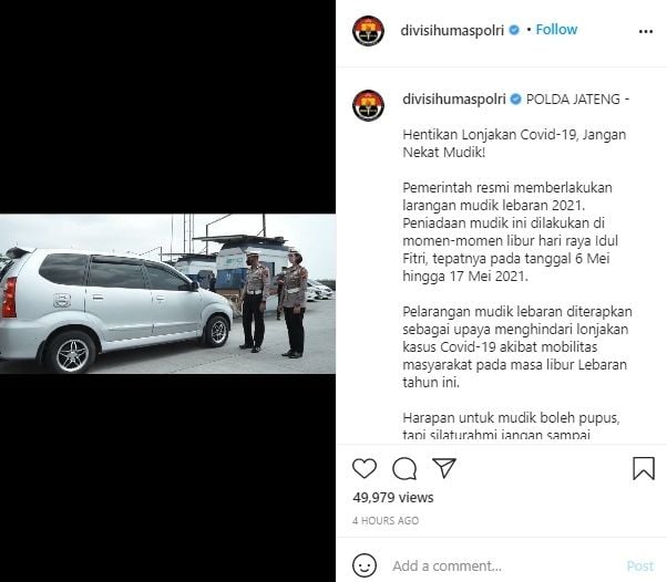 Video Polisi Geledah Pemudik. (Instagram/@divisihumaspolri)