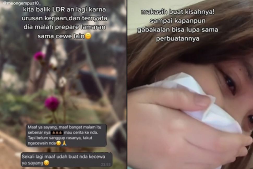 Kisah wanita ditinggal lamaran pas LDR. (Tiktok/@meongmpus10_)