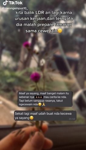 Kisah wanita ditinggal lamaran pas LDR. (Tiktok/@meongmpus10_)