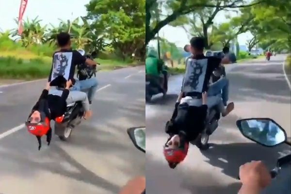 Viral Pasangan Naik Motor Jumping. (Twitter/@campoorans)