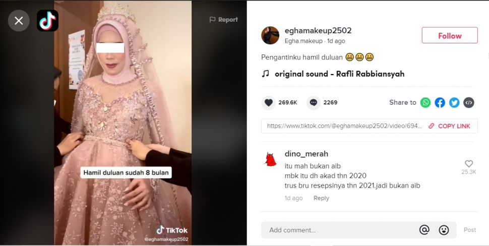 Viral pengantin resepsi saat hamil 8 bulan (TikTok).