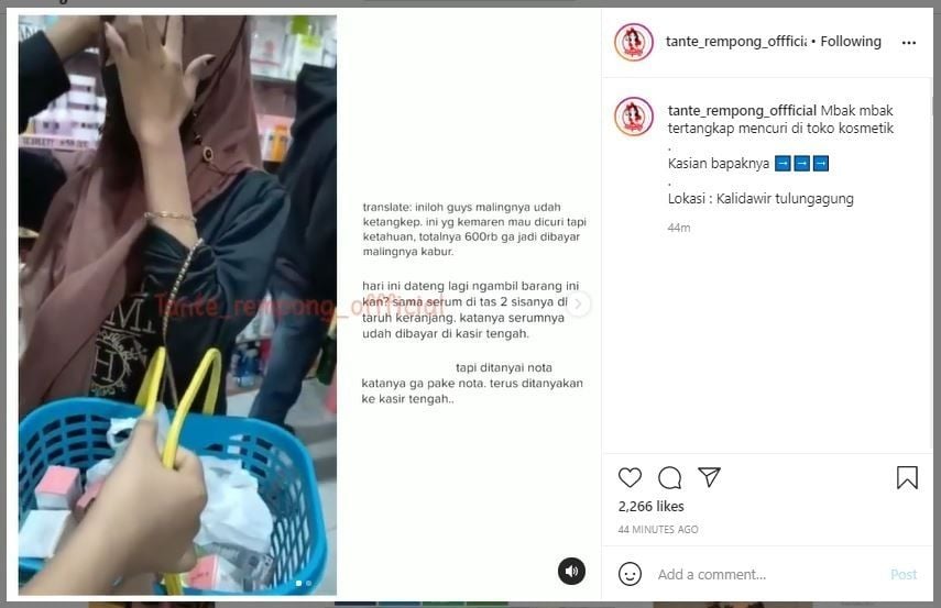 Viral Wanita Kepergok Curi Skincare Rp600 Ribu (instagram.com/tante_rempong_offficial)